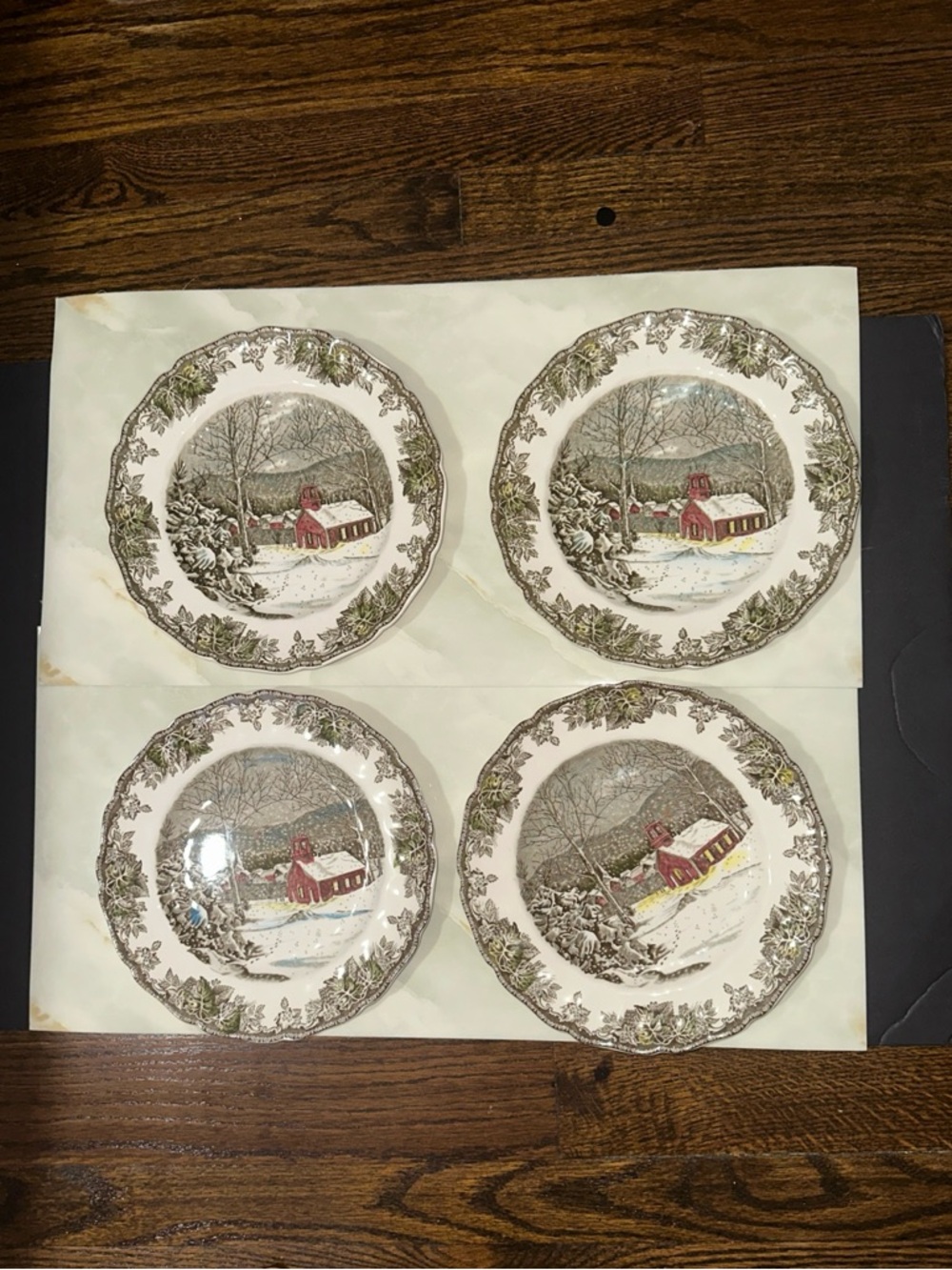 Vtg Johnson Brothers Ironstone FRIENDLY VILLAGE (4) Dinner Plates 9 7/8" ENGLAND